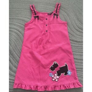 VTG George Girls Dress Scottie Dog‎ Jumper Dress Pink Polka Dot Ruffles Size 6